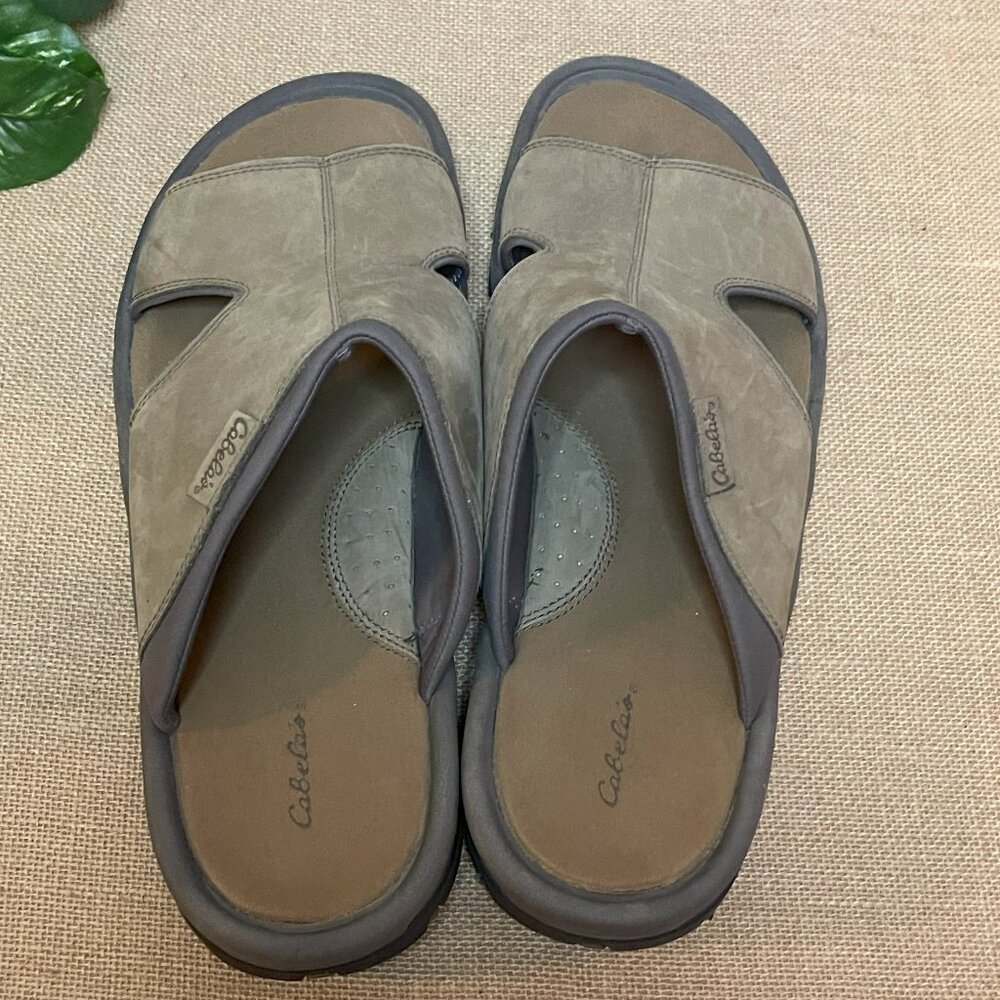 Cabelas Men's Size 14 Leather Upper Slides Sandals Tan Light Brown